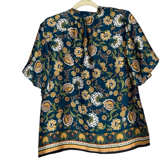 Ann Taylor Factory beautiful satin teal floral blouse.‎ Size M - Picture 2 of 8
